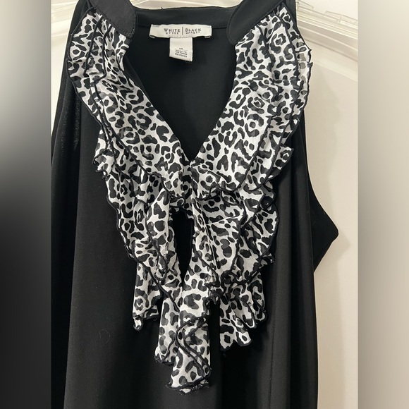 WHBM - Black Sleeveless V-Neck With Animal Print Ruffle - Size Medium - Picture 3 of 9
